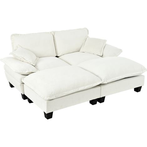 Canapé d'angle modulaire convertible en tissu beige avec 2 ottomanes mobiles, 2 coussins moelleux et assise nuage pour salon moderne CHICFURN (1/5)