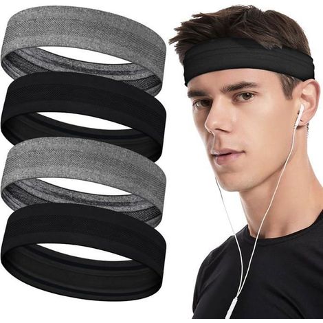BelleRise - Bandeaux de Sport, 4PCS Elastique Bande de Cheveux Large Headband Bandeau de Sport Yoga Course, Bandeau Cheveux Femmes Hommes - M (1/5)