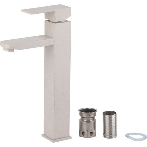 Robinet de Lavabo à Une Poignée en Acier Inoxydable Haut pour Salle de Bain, Mitigeur Eau Chaude Froide, Set Robinet Couleur Avoine (1/5)