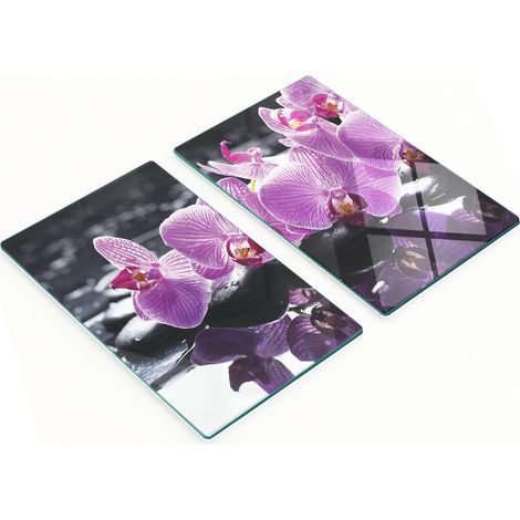 Elegantes y resistentes pizarras de vidrio con estampado de orqu铆deas rosas, 2x30x52 cm.