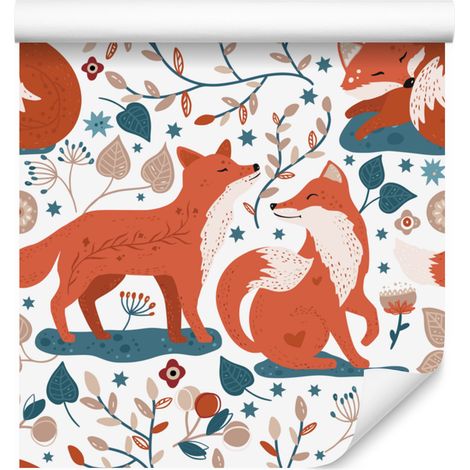 Papier peint Animaux de la forêt et nature, blanc, fond pêche, 50 x 1000 cm (1/5)