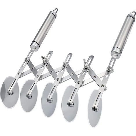 Coupe-pâte, coupe-pizza en acier inoxydable 5 roues réglables, diviseur de gâteau, pour la cuisson en cuisine (1/4)