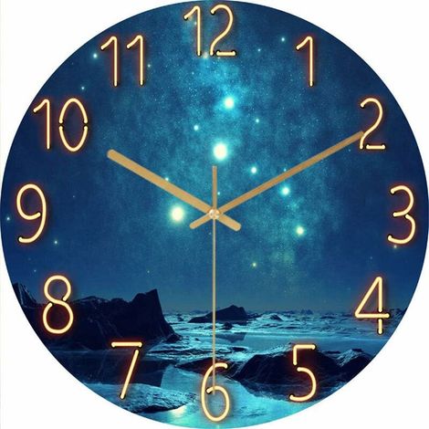 royaluxe - Horloge murale silencieuse, horloge murale de 12 pouces sans bruits de tic-tac, galaxie étoiles espace extra-atmosphérique ciel étoilé horloge murale décor à la maison pour salon chambre d' (1/2)