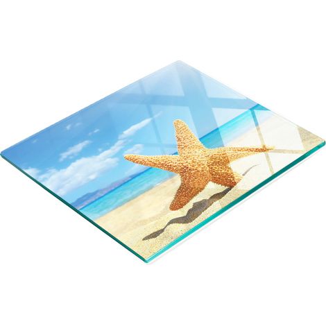Tagliere da cucina decorativo in vetro con motivo a stelle marine e spiaggia, 60x52 cm (1/5)