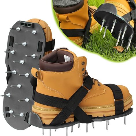 Chaussures aérateurs de pelouse avec boucle robuste pour aération de pelouse, scarificateur et aérateur de pelouse pré-assemblés pour pelouse, cour, jardin – Taille unique (noir) (1/5)