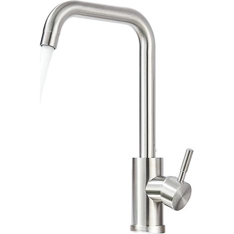 Grifo de cocina, caño giratorio de 360°, diseño monomando, níquel cepillado, G1/2 (1/2)