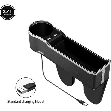 (USB noir) Organisateur d'espace pour siège auto avec double port USB, rangement pour siège avant avec porte-gobelet et boîte de rangement en PU (1/4)