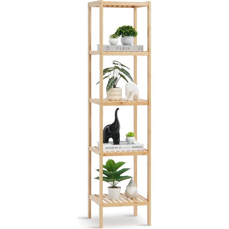 VEVOR Scaffale Angolare in Bambu Scaffale Portaoggetti Multifunzionale per Libri Piante, Scaffale Indipendente, Supporto per Piante Capacita 10 kg 5 Ripiani, per Strato Bagno Camera da Letto Ufficio