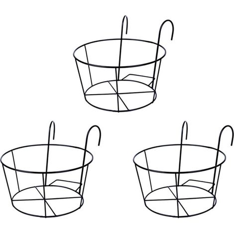 Support de Pot de Plantes, Métal Rond de Fleurs Porte-pot de Fleur, avec des Crochets, pour les Balustrades de Balcon de Jardin Noir-1 pcs (1/4)