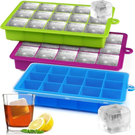 Moule À Glaces En Silicone - 6 Compartiments XXL 5 x 5 x 5 Cm - Avec Couvercle Étanche - Résistant De -40 °C À 240 °C - Lot De 3 (1/5)
