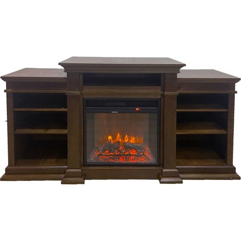 Camino Elettrico da Pavimento Effetto Fiamma 179x48x85 cm 900W/1800W in Legno Noce (1/5)