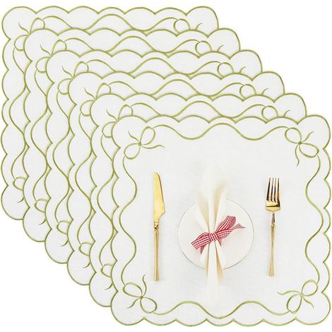 6pcs Serviettes en Lin Blanches Brodées à Fleurs 44.3cm Carré pour la table, les dîners, les goûters/thés, les mariages, les réceptions et la décoration de cuisine (1/5)