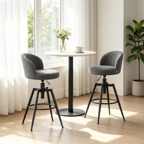 Lot de 2 tabourets de bar gris réglables en velours côtelé avec dossier et repose-pieds (1/5)