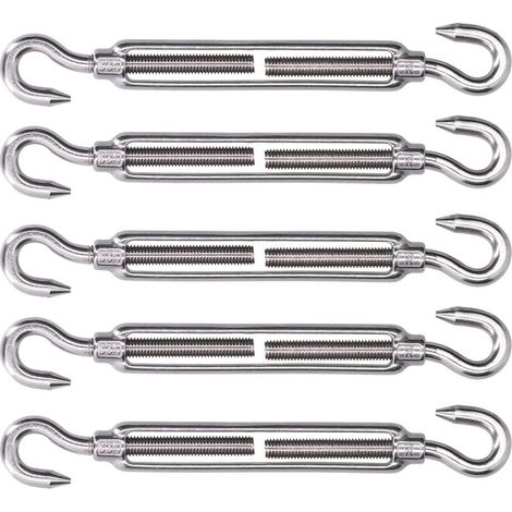 Herrajes para toldos, ganchos y ganchos, acero inoxidable, tensor regulable con efecto bungee para ajustar la tensión para su fijación (M4) (1/4)