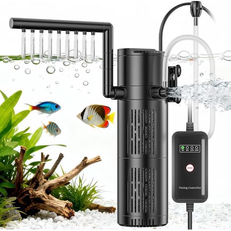 Filtre Intérieur Aquarium Pompe Aquarium, Pompes et Filtres pour Aquarium avec Stérilisateur UV 6W, Filtre pour Aquarium Réglable, Convient pour 40-1500L Aquariums (8W 500L/H) (1/5)