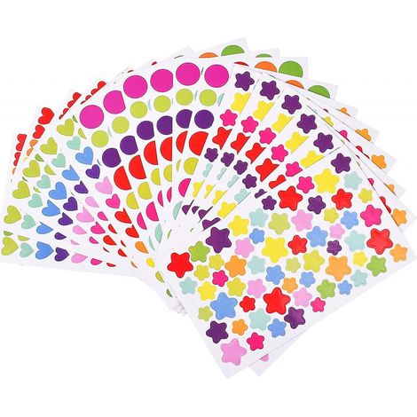 BEBUSINGOTO 18 feuilles d'étoiles colorées décoratives colorées, points, autocollant adhésif en forme de cœur, autocollants artisanaux de récompense, étiquette de codage pour scrapbooking, 3 styles (1/5)