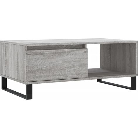Mesa de centro con cajón y compartimento 90 x 50 x 36,5 cm madera de ingeniería y metal gris DEC040128