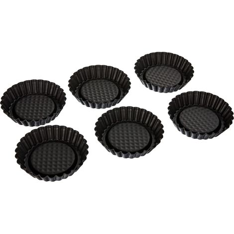 Zenker Set Stampo Mini Size per Crostatine Ø10,5cm, Carbon Steel rivestito in antiaderente Teflon Confezione da 6pz Temp Max 230°C Dimensioni Ø10,5x2 cm Linea Black Metallic (1/4)