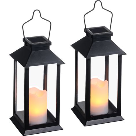 Lanterne solaire avec LED sans flamme pour jardin, lanterne suspendue décorative pour table, jardin, fête,Lot de 2, noir (1/5)