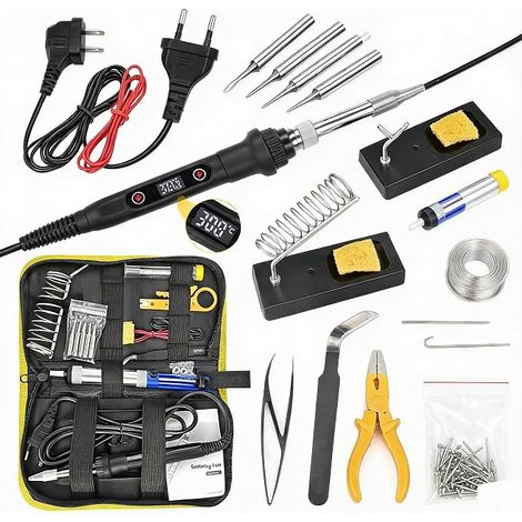 80W Soldering Iron Kit with LCD and Adjustable Temperature 356-968°F 5 Soldering Tips, 50g Soldering Tin Holder, Tweezers - Complete Soldering Kit for Electronics (1/5)
