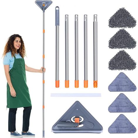 Balai Lave Sol avec Grattoir Vadrouille de Nettoyage Réglable Rotative à 360° Longueur Ajustable Jusqu'à 216CM