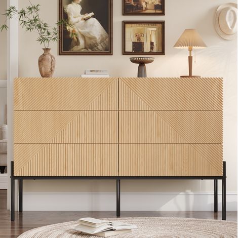 CHICFURN Credenza 6 cassetti 115,5x38x75 cm MDF naturale texture 3D (1/5)
