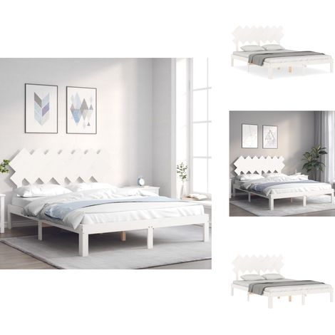 Cadre de lit sans matelas blanc 140x190 cm bois de pin massif - Lit Double - Cadre De Lit - Lit En Bois - Lit Blanc - Meubles Chambre (1/5)