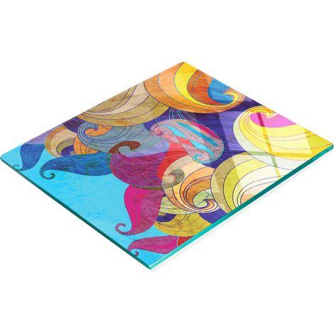 Tablero de vidrio elegante y resistente con estampado de elementos abstractos, 60x52 cm.