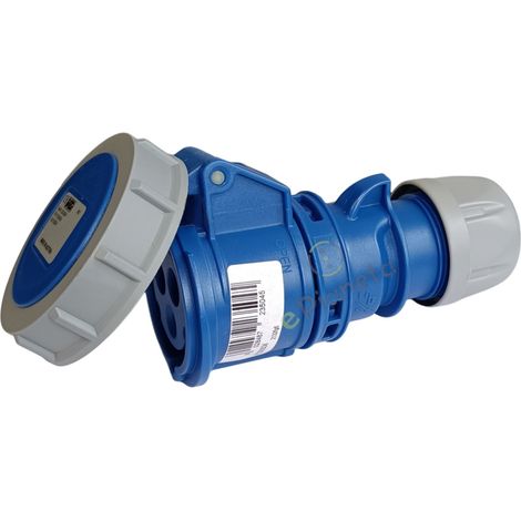Presa industriale volante 230V CEE 6H 2P + T 16A IP67 per esterno impermeabile blu (1/4)