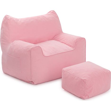 Pouf adulte avec repose-pieds, accoudoirs et garnissage - Grand pouf en forme de chat, pouf d'extérieur confortable, fauteuil de sol idéal pour le salon ou la chambre, 90 cm, rose (1/5)