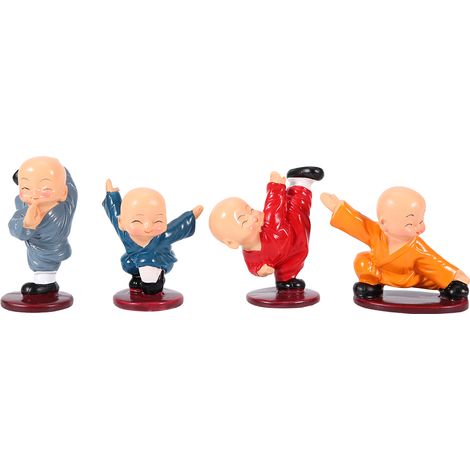 4 figurines de moine kung-fu en résine, sculpture bouddhiste zen pour décoration intérieure, artisanat cadeau (1/5)