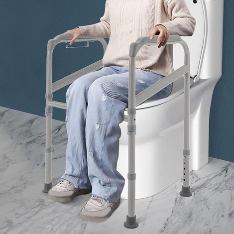 WC Toilettengestell Verstellbar, 200kg Toilettenaufstehhilfe Höhenverstellbar, Robust WC Aufstehhilfe Ohne Bohren, Toiletten Haltegriffe für Senioren, Toilettensitzerhöhung mit Armlehnen