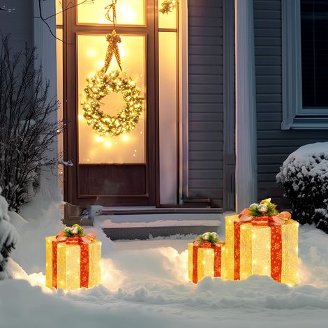 Coffret cadeau de Noël 3 pièces pour décoration intérieure et extérieure, avec 58 lumières LED, couleur dorée (1/5)