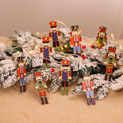 Lot de 9 pendentifs en bois « Soldat de noyer » pour Noël, imprimés et colorés, pour décorer le sapin et les fêtes. (1/5)