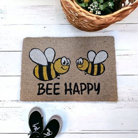 Paillasson Home&Deco en noix de coco, motif deux abeilles, 40 x 60 x 4 cm - 1 pièce (1/2)