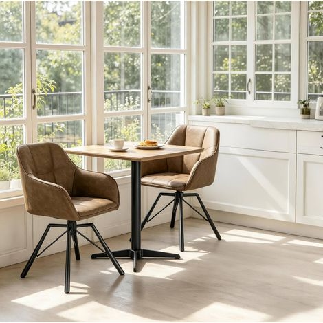 MEUBLIV Lot de 2 chaises de salle à manger marron pivotantes à accoudoirs, similicuir (1/5)