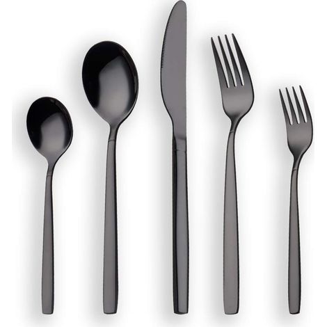 Couverts - 30 Pièces - Acier Inoxydable - Plaqué Titane Noir - 6 Personnes - Noir Brillant (1/5)