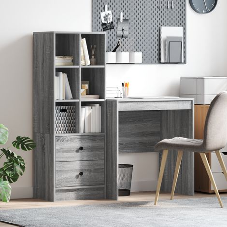 Schreibtisch mit Schubladen mit Regal 2 pcs Graues Sonoma