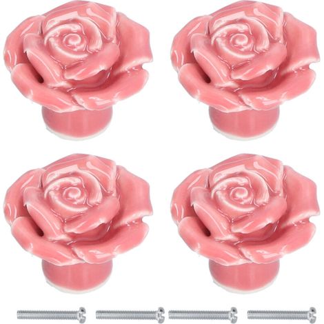Set di 4 maniglie a forma di rosa, pomelli moderni in ceramica per mobili, ideali per casa, soggiorno e camera da letto, colore rosa -Crezuo
