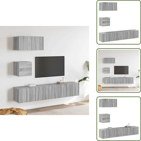 Muebles decorativos - vidaXL Set de muebles para TV 4 pzas madera contrachapada gris Sonoma - Almacenamiento para TV