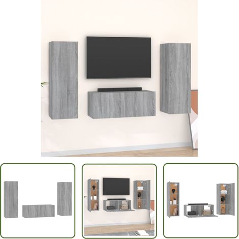 The Living Store Ensemble de meubles TV 3 pcs Sonoma gris Bois d'ingénierie - Meuble Tv - Meuble Tv Murale - Ensemble Meuble Tv - Salon - Décoration Intérieure (1/5)