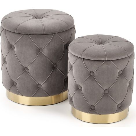 Conjunto de pufs Houston 1154, Gris, 44x0x0cm, Diámetro: 40, Tapiz, 0, Caja de almacenamiento