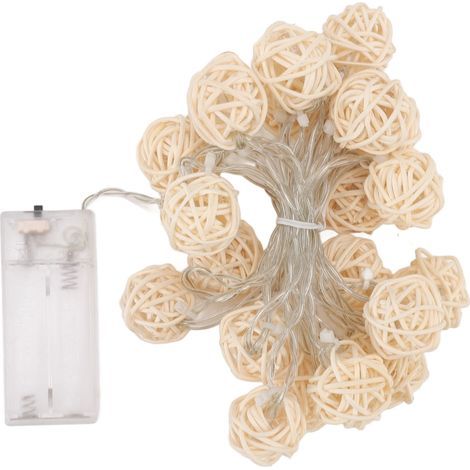 Guirlande lumineuse de lanterne de boule de rotin de 3 m 20 boules de rotin de globe alimentées par batterie pour la décoration d'anniversaires de mariage (1/5)