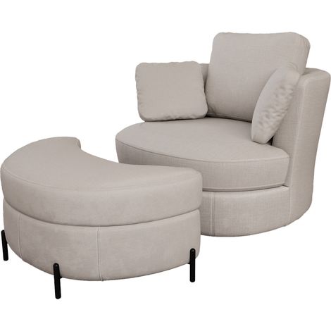 CAIziFauteuil moderne surdimensionné avec pouf de rangement en forme de lune, en chenille beige, 3 coussins utilisables séparément, assise hautement élastique – fauteuil de lecture confortable pour sa (1/5)