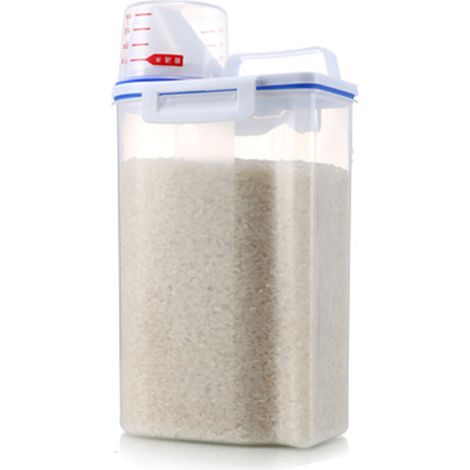 Rice Storage Barrel 2KG Capacity BPA Free Airtight Cereal Container with Measuring Cup Lid for Grain Flour Nuts