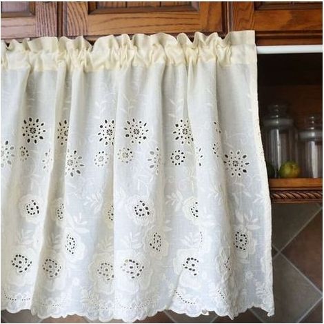 Rideau de Cuisine Court pour Petit Fenêtre Broderie Florale en Coton Beige Rural Rideau Brise-bise Rideaux à étages Rideaux à Disques Panneaux Cantonnières Demi Rideau pour Bistro Café (1/5)