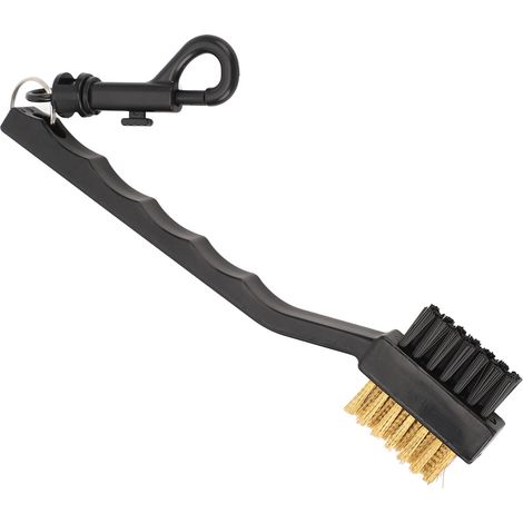 Brosse de nettoyage pour clubs de golf double face en acier cuivré à poils denses, outil portable et multifonctionnel pour nettoyer les rainures des clubs de golf (1/5)