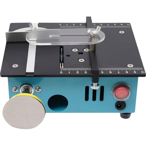 Mini Scie Circulaire de Table, Mini Scie de Table avec Fonction Affûtage - Double Moteur 96W, Vitesse à 7 Niveaux, 4 Lames de Scie Incluses, Lame Diamant, pour Bois/Métal/Plastique (18 x 15 x 8 cm)