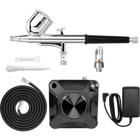 Airbrush-Kompressor-Set, Doppelwirkungs-Airbrushpistole, Mini-Luftkompressor für Tattoo-Maniküre, Bastelarbeiten, Spraydosen, Modellbau, Nageldesign, Tortenherstellung, Hobby-Airbrush-Set (HSA8K) (1/4)