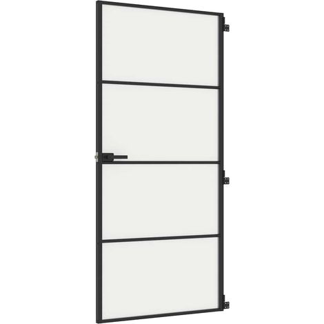 Porte intérieure mince noir 93x201,5 cm verre trempé aluminium (1/5)